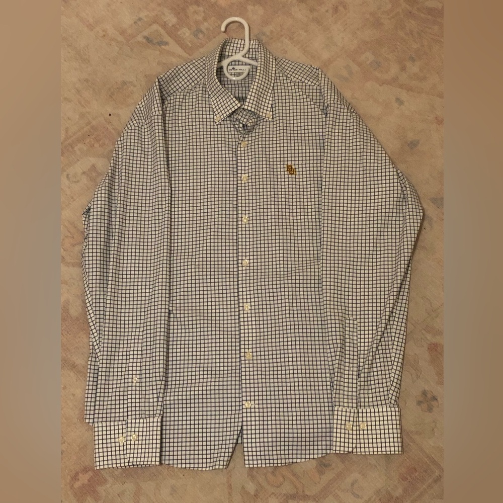 Peter Millar Black and White Baylor University Checkered Dress Shirt